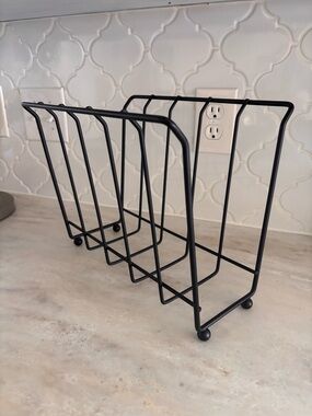 Vintage Wire Magazine Rack Holder MCM Black Metal Storage Records